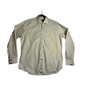 Saks Fifth Avenue Yellow Stripe L/S Cotton Dress Shirt Mens 17